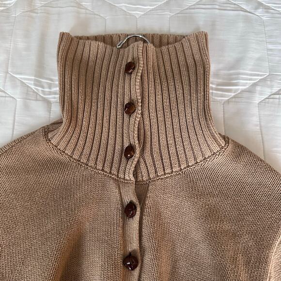 Lauren Ralph Lauren Vintage Fisherman Sweater 90s Y2K Brown Knit Button Shawl 2X - Picture 5 of 11